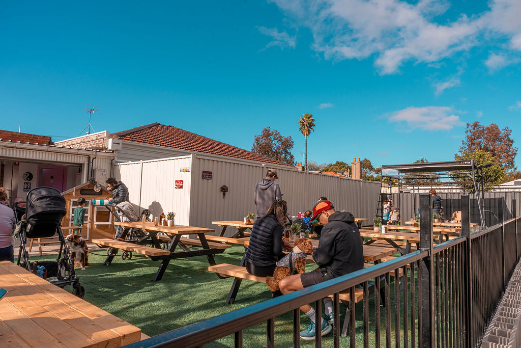 Astroturf, long tables and room for the whole pram brigade.